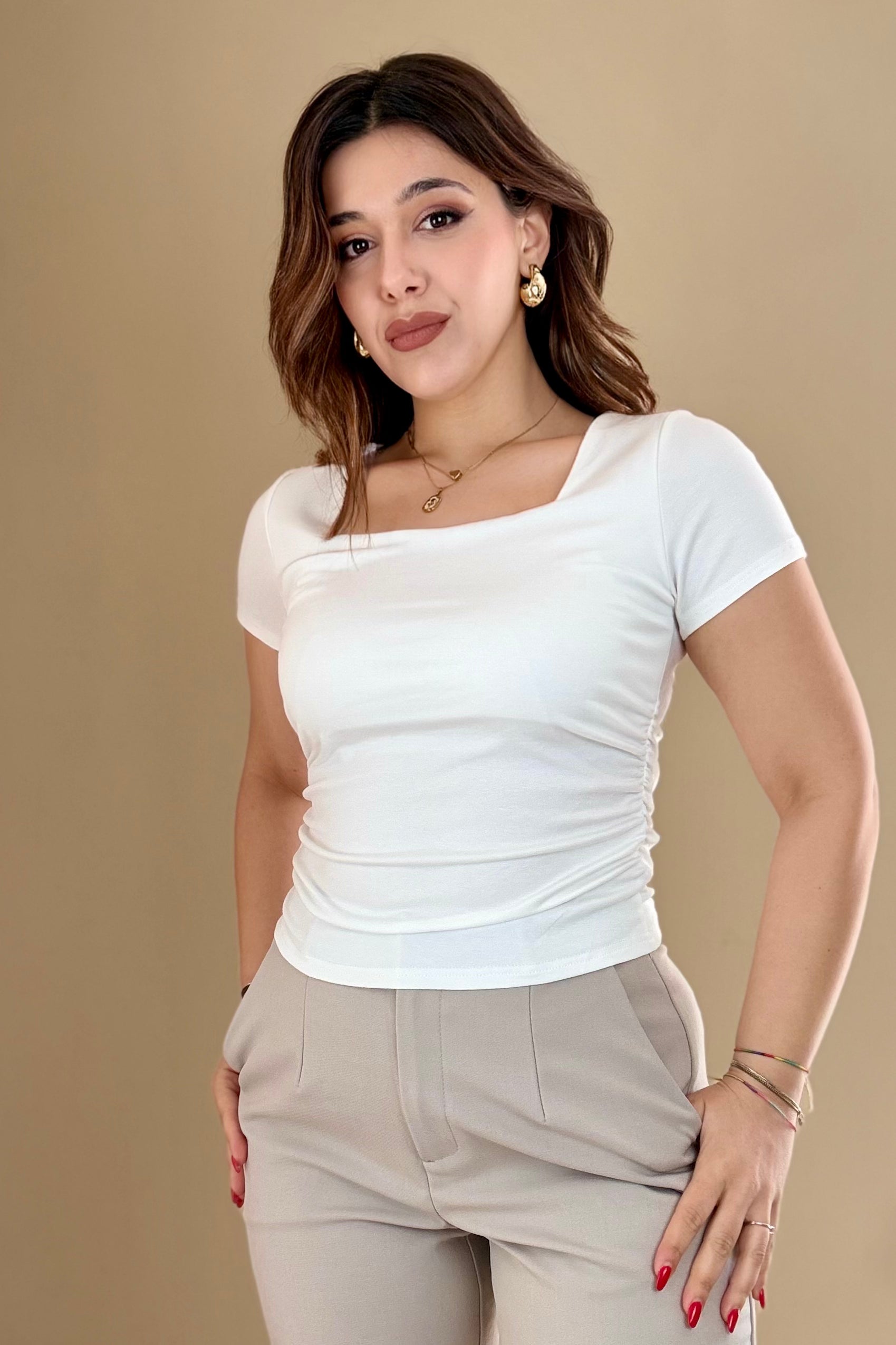 T-shirt scollo quadro Sonia (G516)