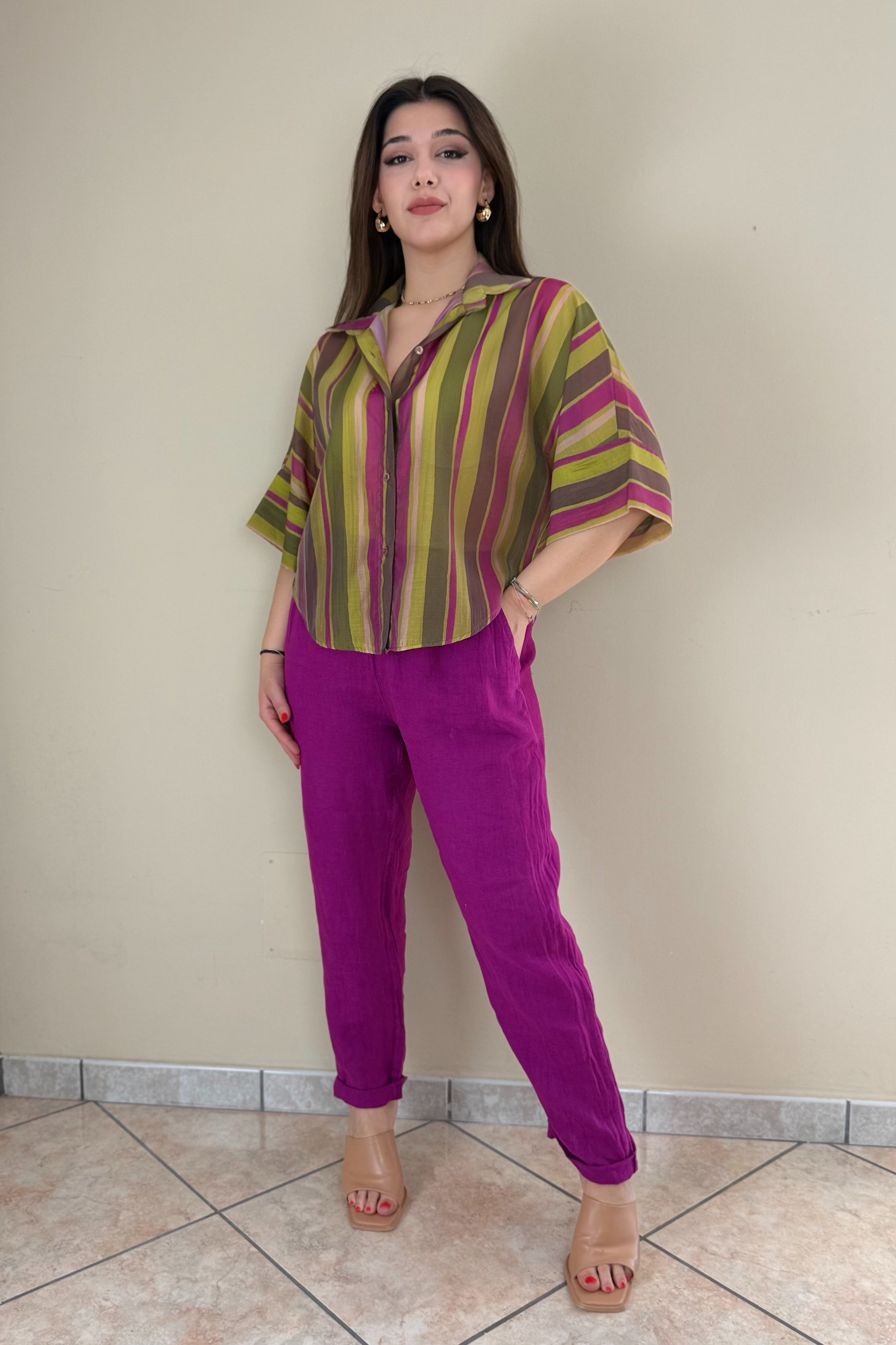 Pantalone 100% Lino, taglio Mom
