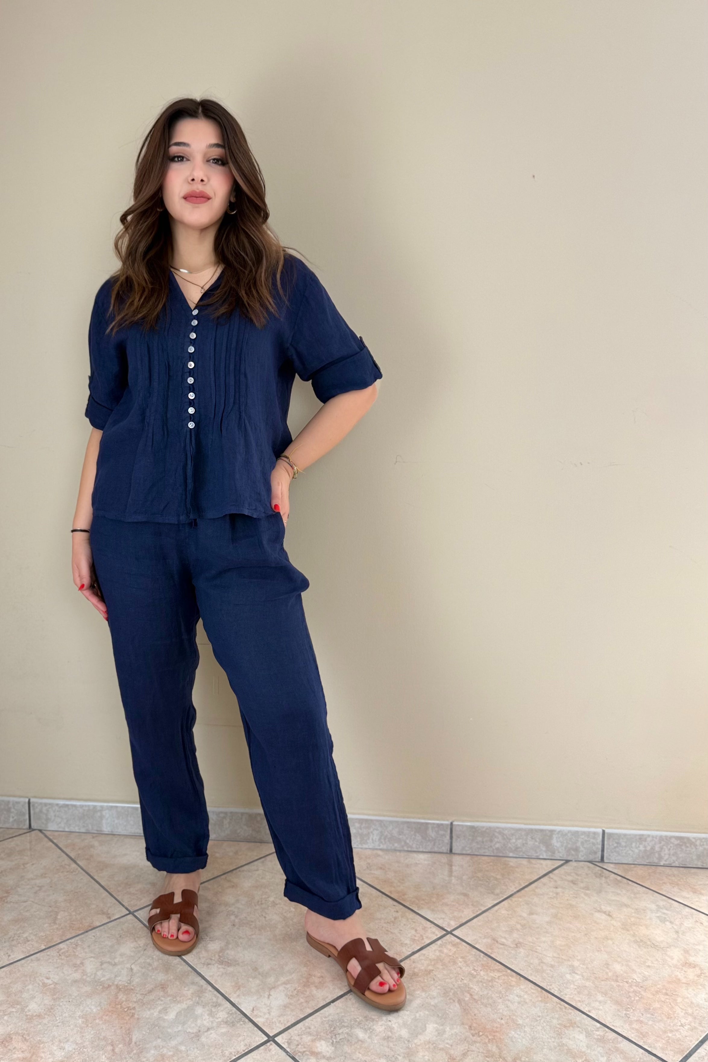 Pantalone 100% Lino, taglio Mom
