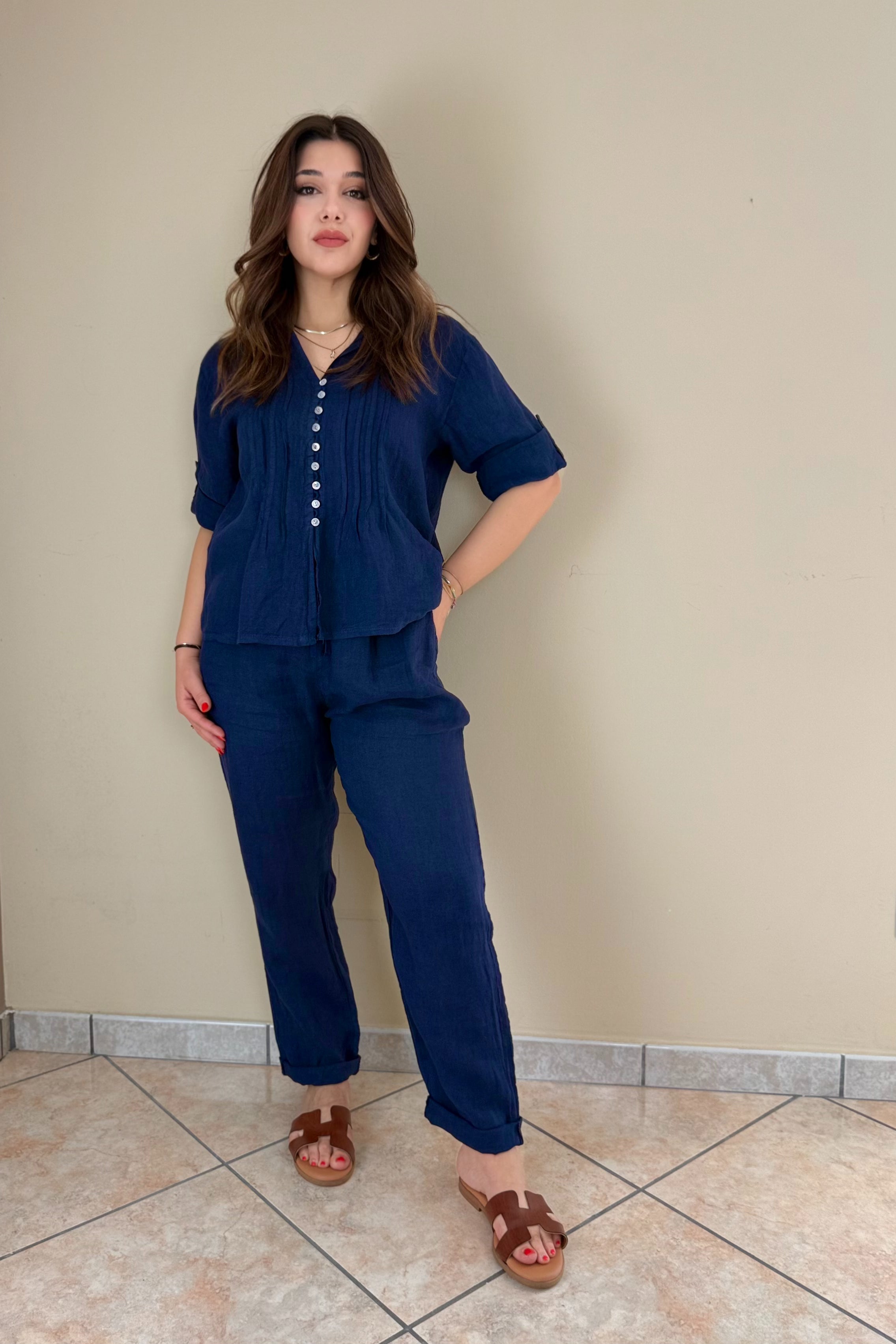 Pantalone 100% Lino, taglio Mom
