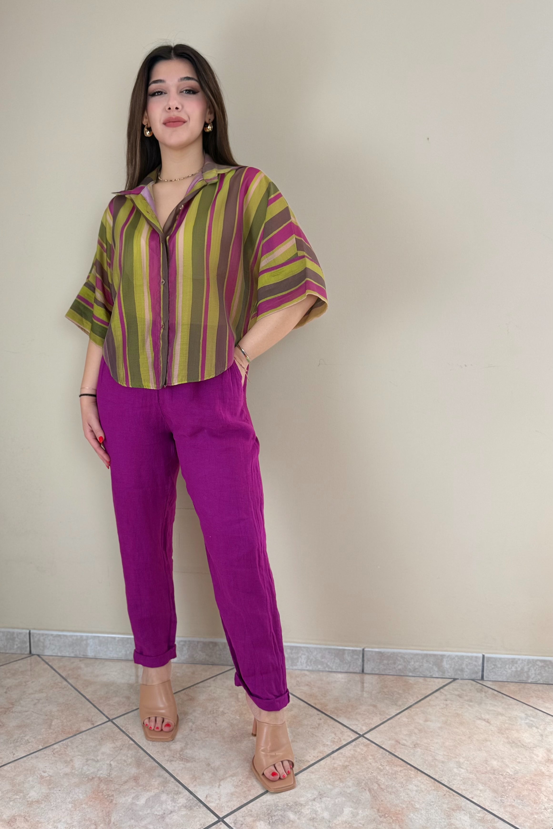 Pantalone 100% Lino, taglio Mom