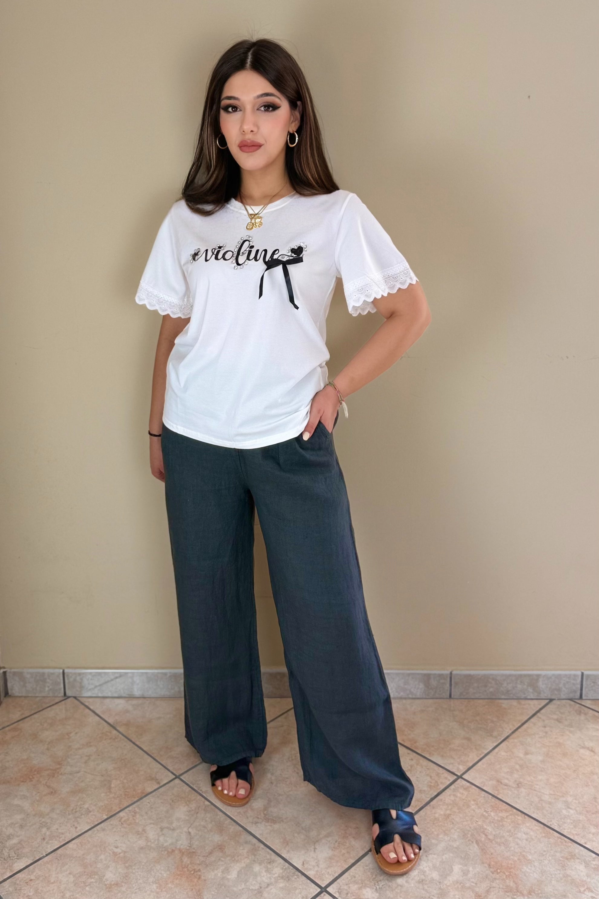 Pantalone 100% Lino, palazzo