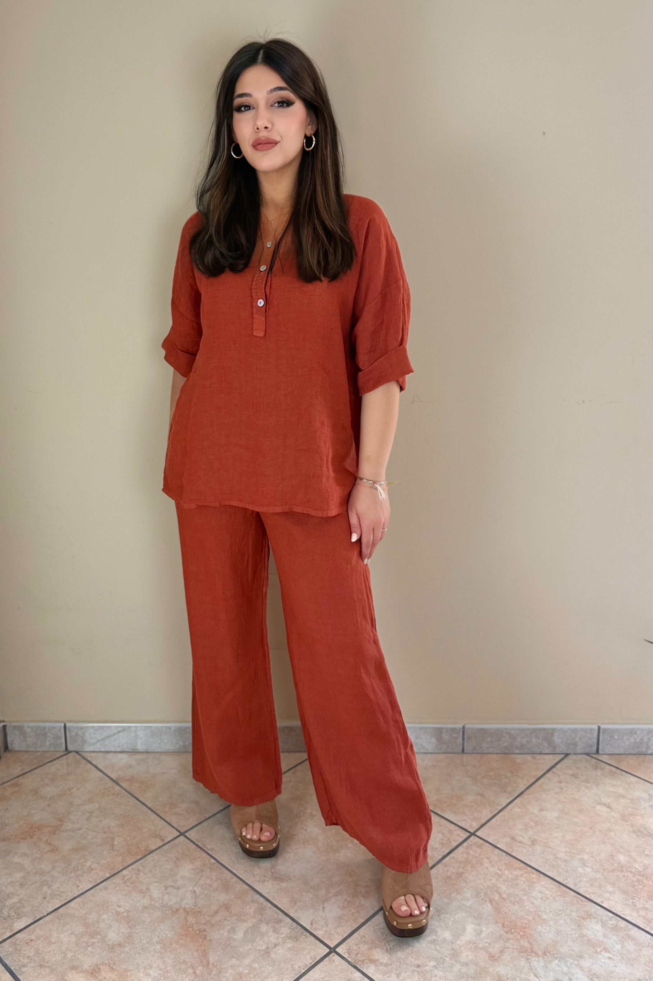 Blusa 100% Lino, Marina