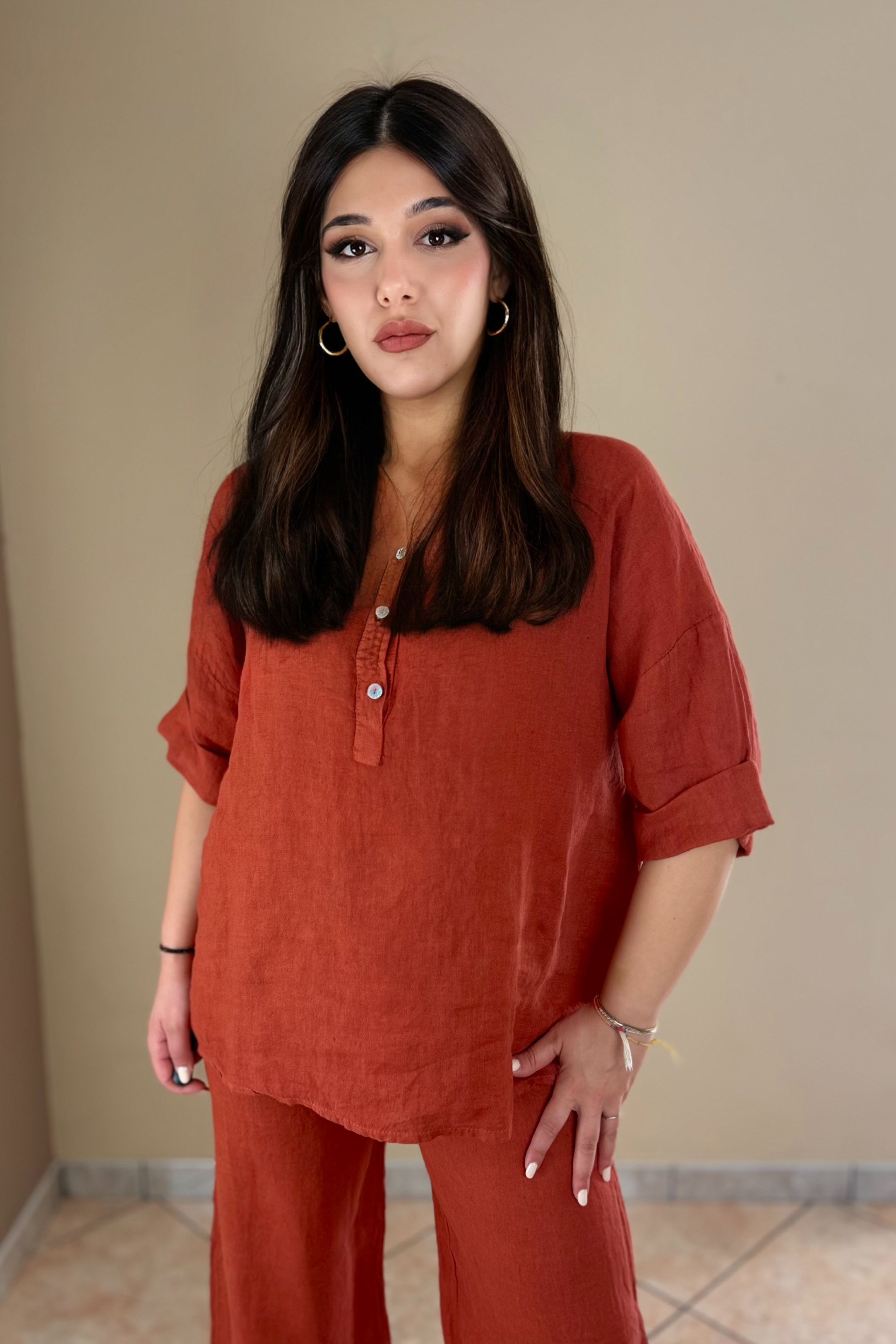 Blusa 100% Lino, Marina