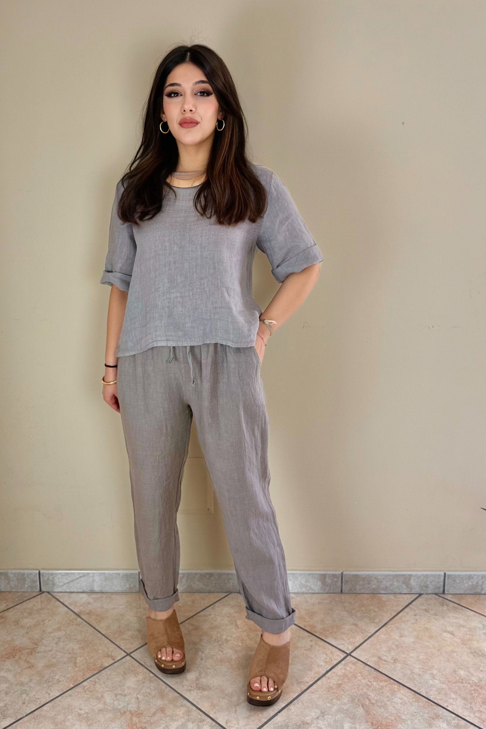Pantalone 100% Lino, taglio Mom