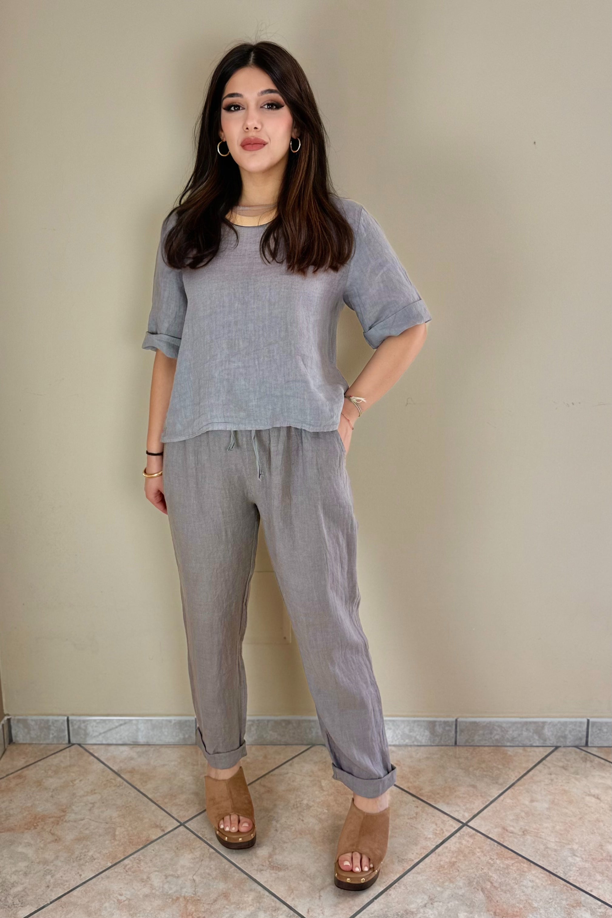 Pantalone 100% Lino, taglio Mom