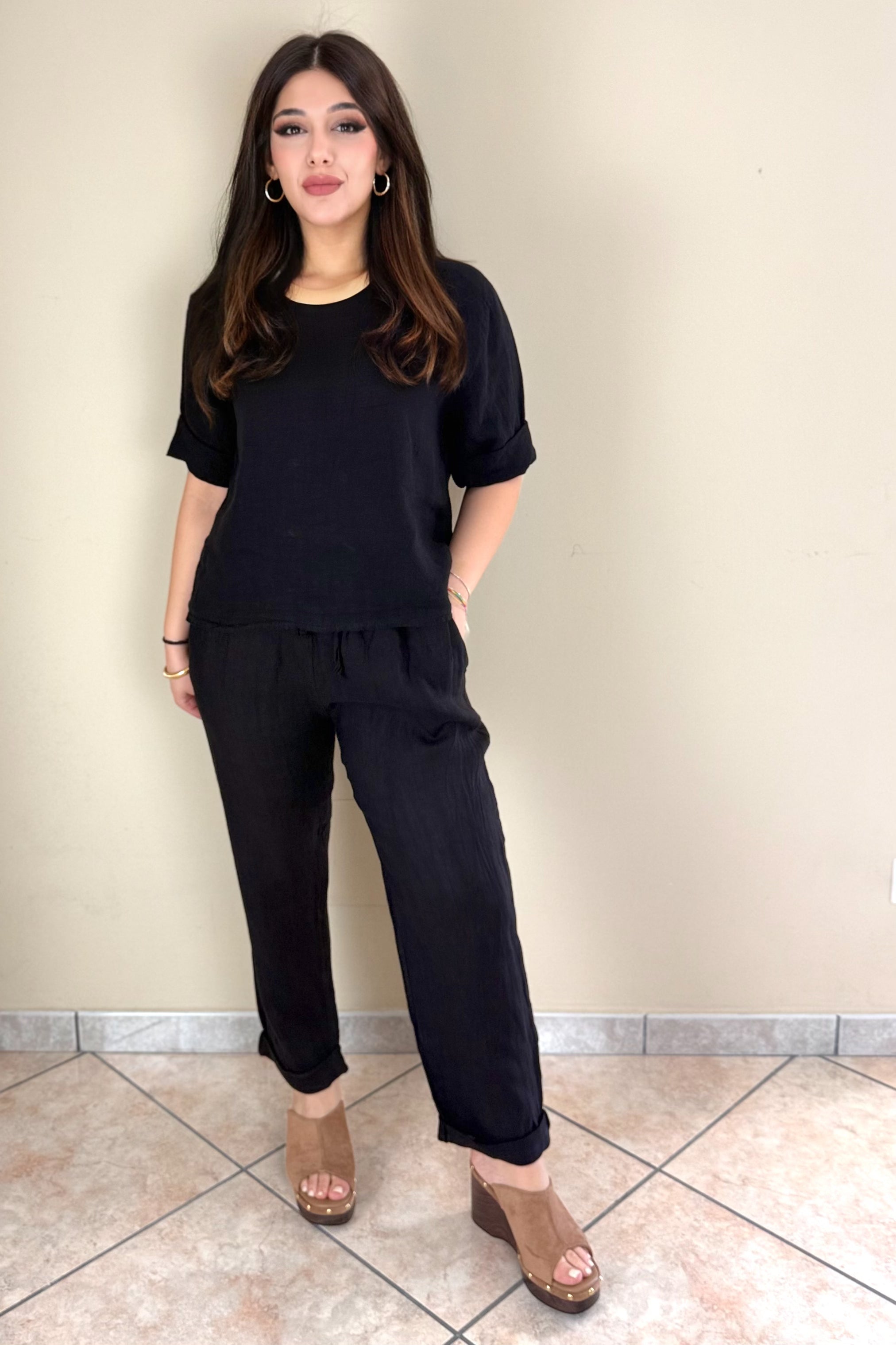 Pantalone 100% Lino, taglio Mom