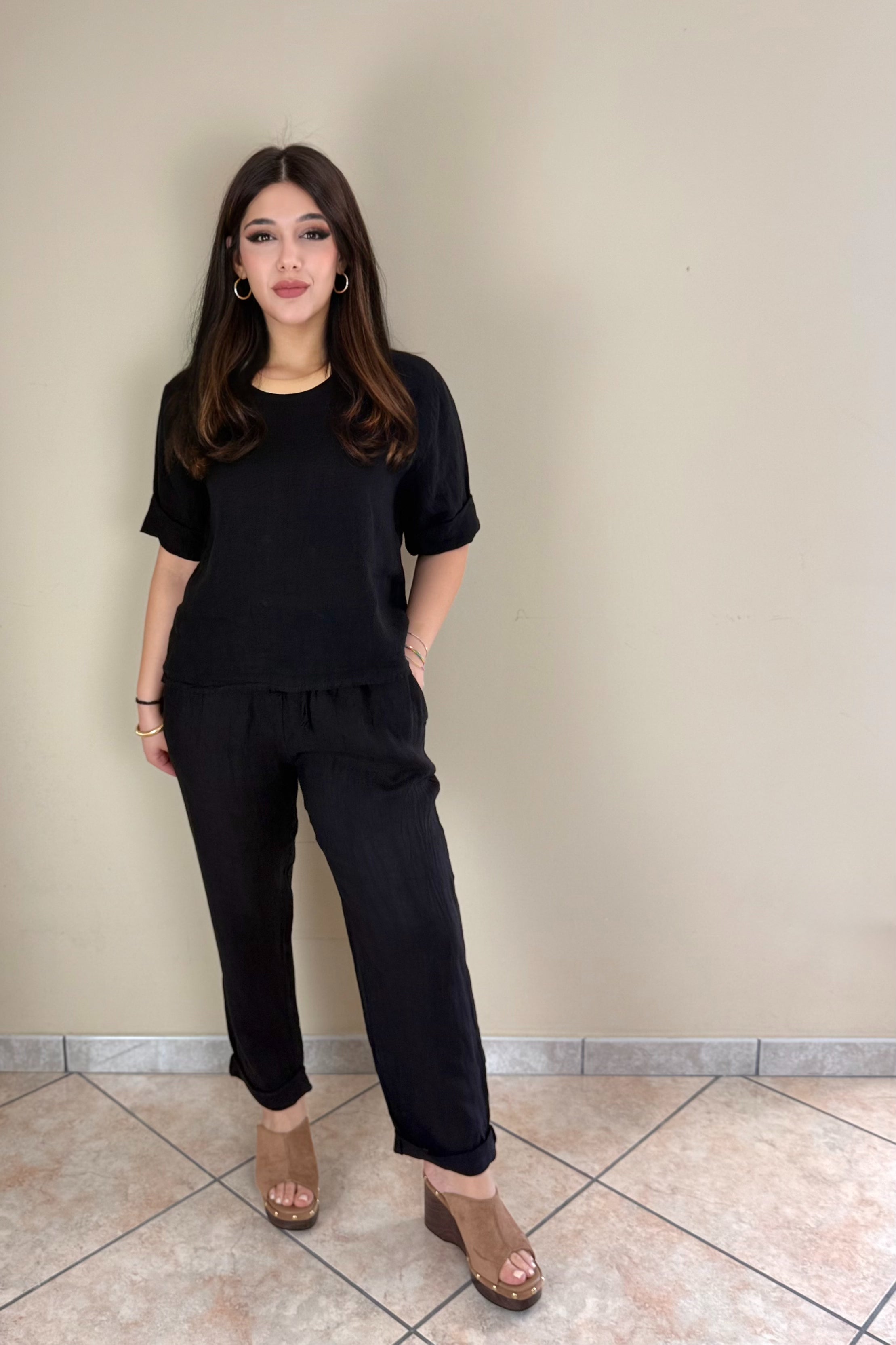 Pantalone 100% Lino, taglio Mom